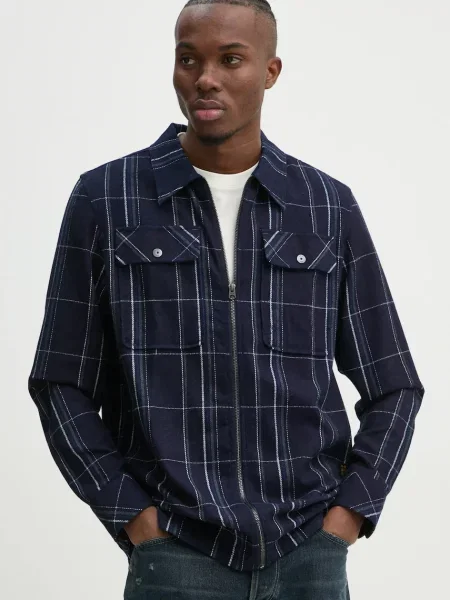 Риза G-Star Raw мъжка със стандартна кройка с класическа яка тъмносиньо