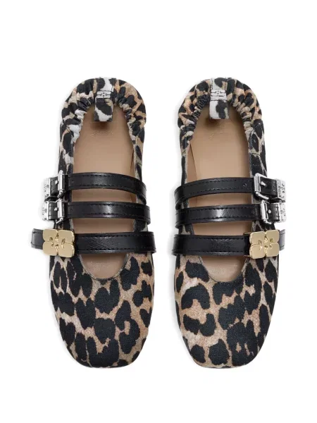 Balerini Ganni cu imagine cu model leopard cu cataramă maro
