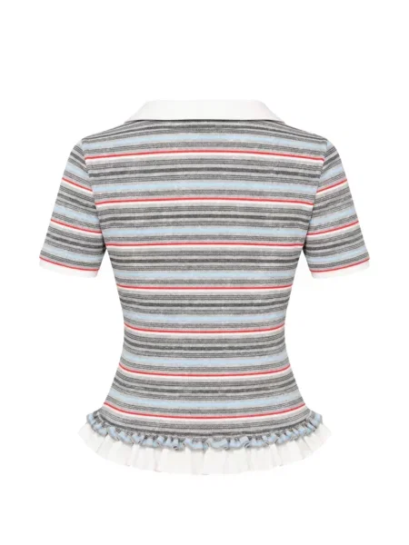 Tricou polo Sultry Virgin cu dungi tricotate cu volane gri