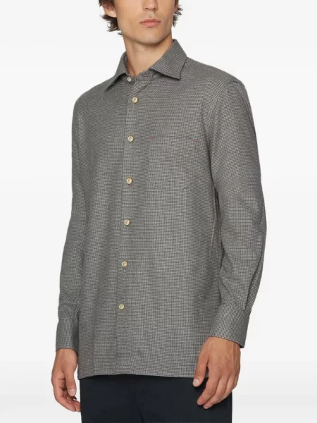 Cămașă Kiton cu model pepito de flanelă gri