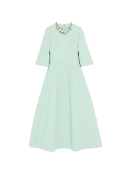 Rochie midi Valentino Garavani cu broderie din crep verde