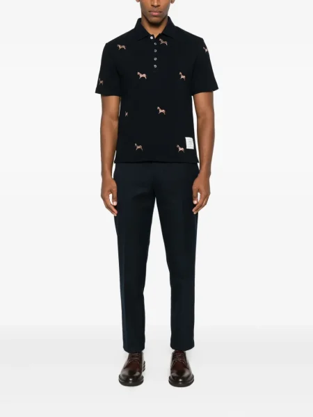 Polo Thom Browne cu broderie albastru