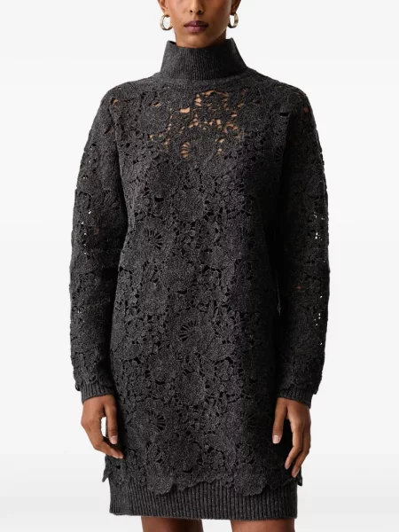 Rochie mini Ermanno Firenze cu model floral din dantelă gri