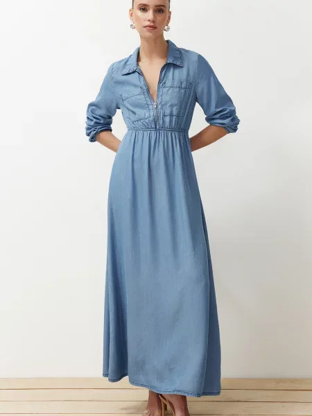 Obleka denim obleka Trendyol nad koleni modra