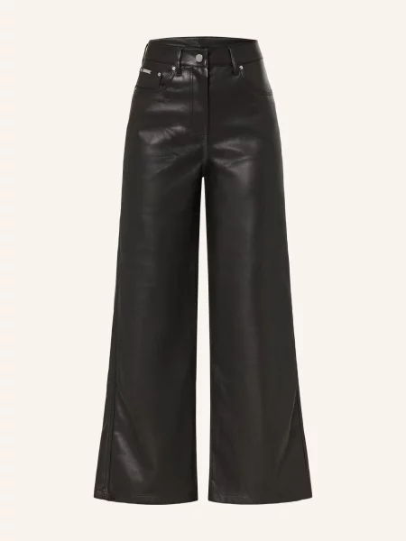 Calvin Klein Jeans Spodnie Marlene W Stylu Skórzanym schwarz czarne