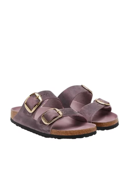 Klapki Birkenstock skórzane na sprzączkę fioletowe
