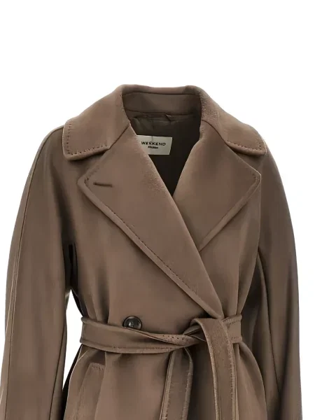 Palton Weekend Max Mara de lână cu două rânduri de nasturi maro