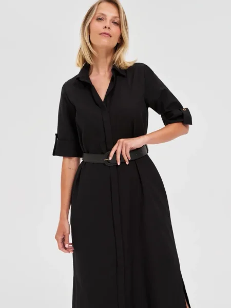 Rochie tip cămașă Marisse până la genunchi de costum negru