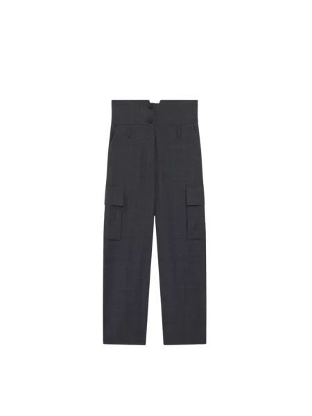 Spodnie cargo Iro wełniane w kratę szare