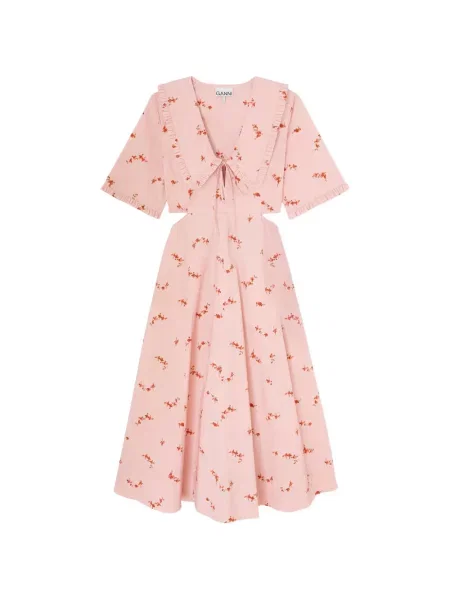 Rochie midi Ganni cu model floral cu imagine roz