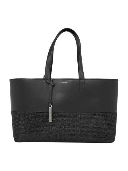 Calvin Klein Geantă Ck Mixmedia Shopper_Raffia negru