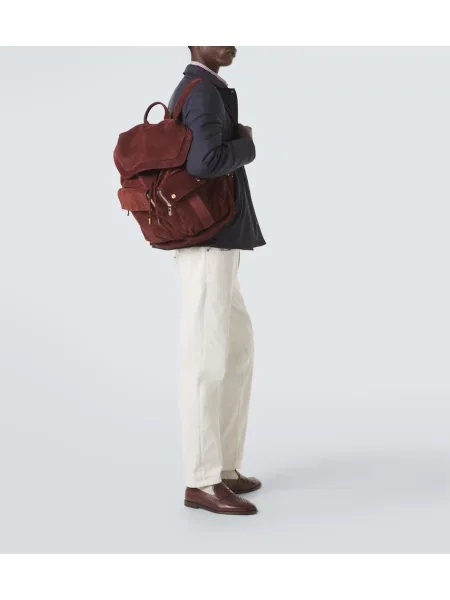 Rucsac Brunello Cucinelli din piele de căprioară maro