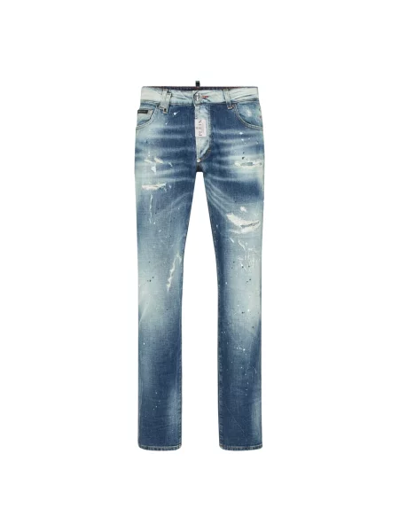 Jeansy straight leg Philipp Plein z wzorem paisley niebieskie