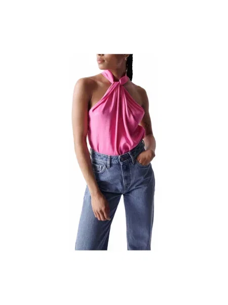 Top Salsa z dekoltem halter różowy