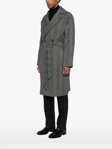 Cu centură palton Tagliatore cu model herringbone gri