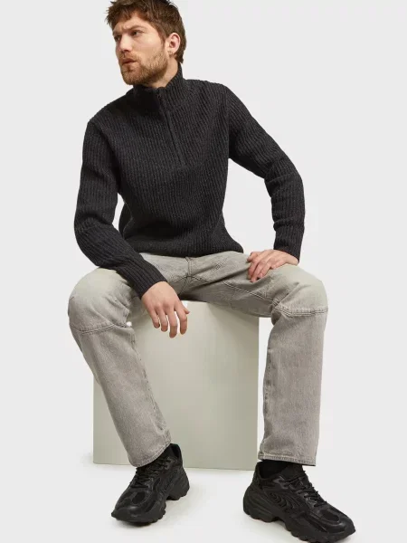 Вовняний светр G-star Raw на півзастібці сірий