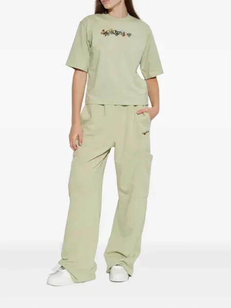 Pantaloni cargo Off-white cu broderie alb