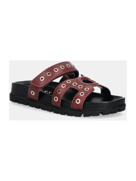 Klapki Guess skórzane brązowe