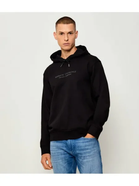 Armani Exchange melegítőfelső nyomott mintás kapucnis fekete
