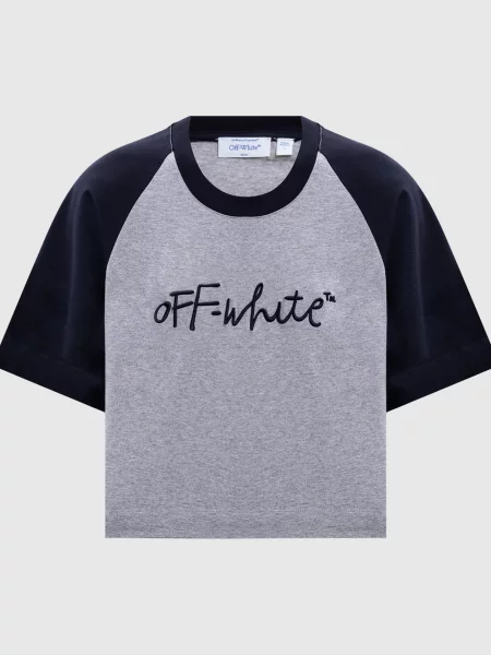 Меланжева футболка з вишивкою логотипа Off-white сіра