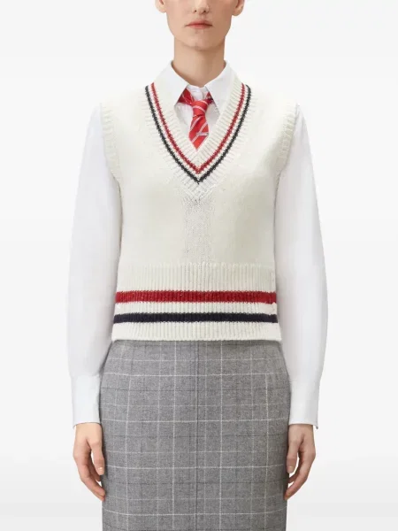 Vestă Thom Browne cu decolteu în V alb