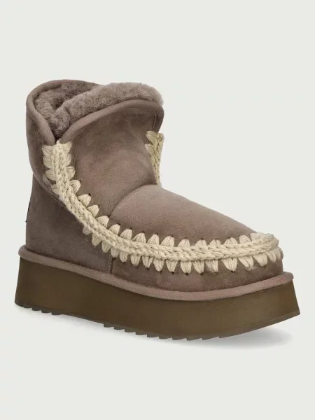 Mou Platform Boot Suede cizme de zăpadă pentru femei din piele întoarsă bej