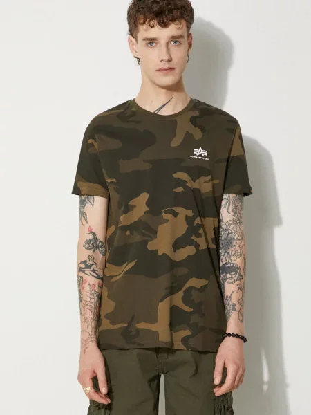 Футболка Alpha Industries Basic Small Logo Camo olive camo зелена