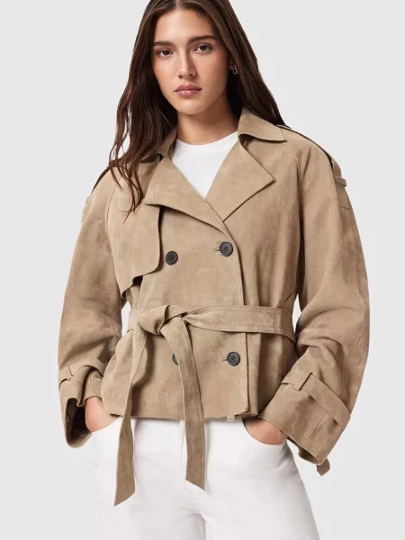 AllSaints kurtka zamszowa REED brązowa