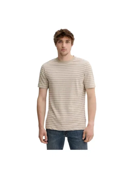 Marc O'Polo t-shirt z domieszką lnu wzorzysty brązowy