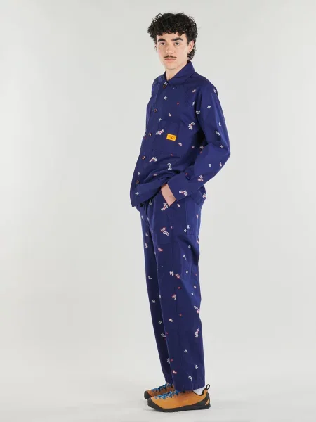 Pantaloni Service Works cu model paisley albastru