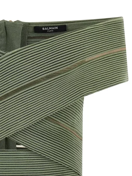 Top Balmain cu umerii deschiși verde