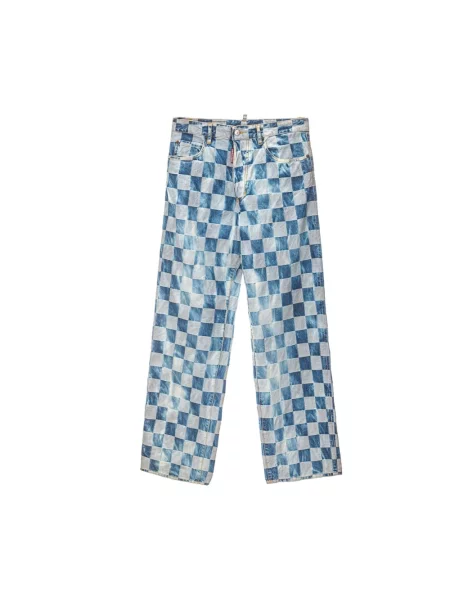 Jeansy Dsquared2 w kratę niebieskie