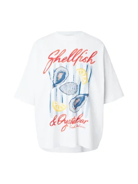 TOPSHOP Tricou PREMIUM albastru deschis / galben / portocaliu somon alb