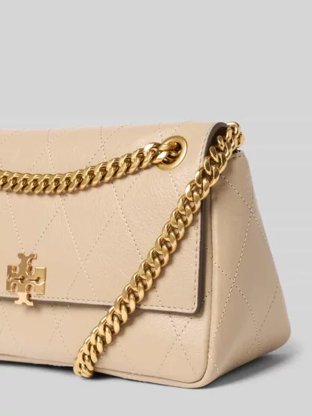 Torebka do ręki z paskiem z łańcuszka ze skóry bydlęcej nappa Tory Burch beżowa