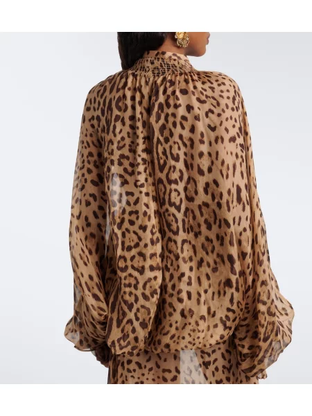 Svilena bluza Xu Zhi s potiskom z leopardjim vzorcem rjava