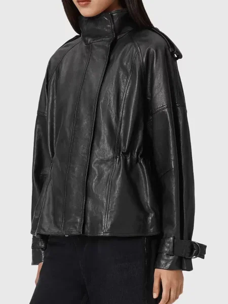 Шкіряна куртка AllSaints демісезонна чорний