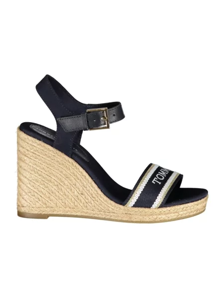 Espadryle Tommy Hilfiger na koturnie skórzane niebieskie