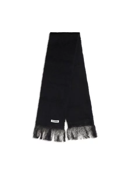 Szal Jil Sander z frędzli wełniana czarna