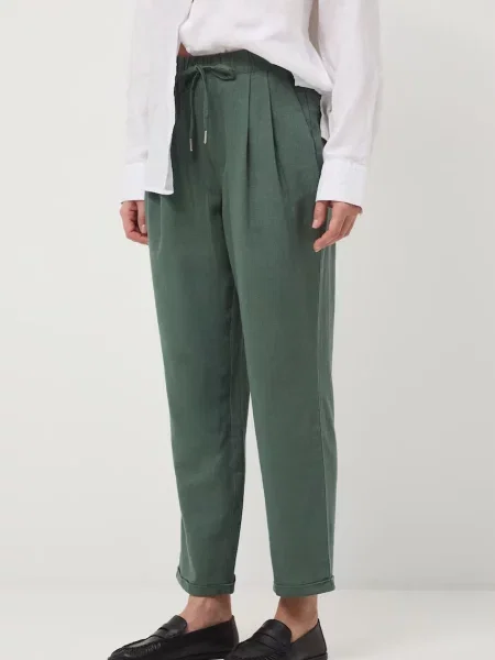 Medicine spodnie chinos z lnem zielone