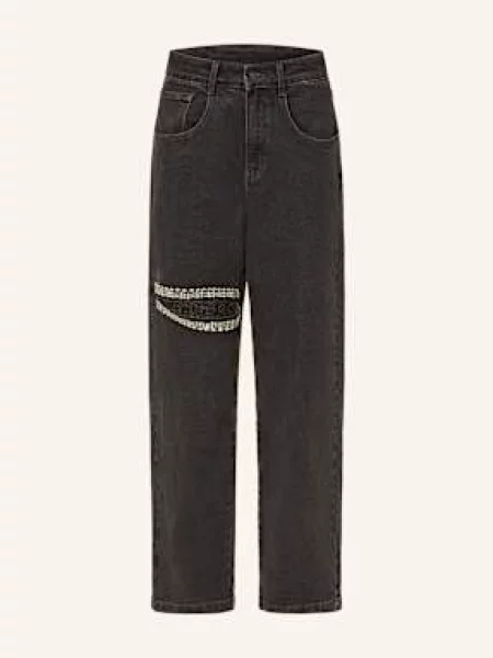 Karo Kauer Jeansy Mom Z Ozdobnymi Kamykami schwarz czarne