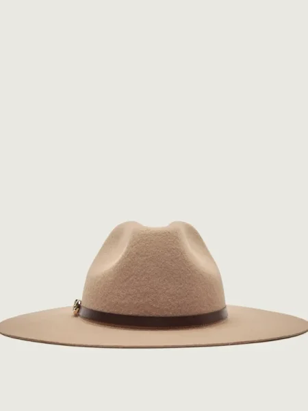 Marc Cain De lână pălărie cu adaos de piele bej