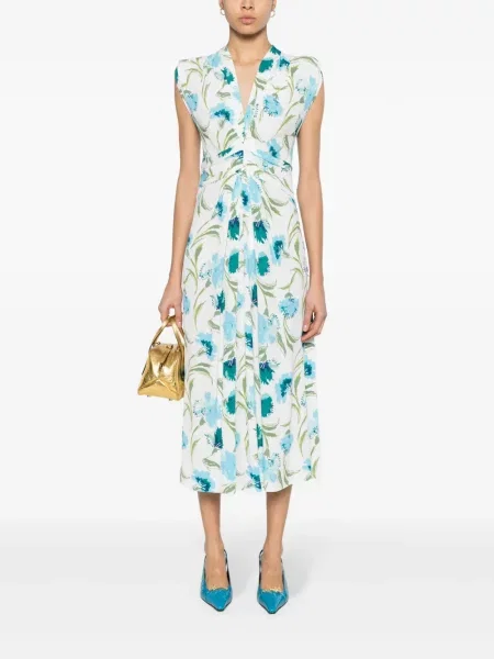 Květinové keprové šaty Dvf Diane Von Furstenberg s potiskem bílé