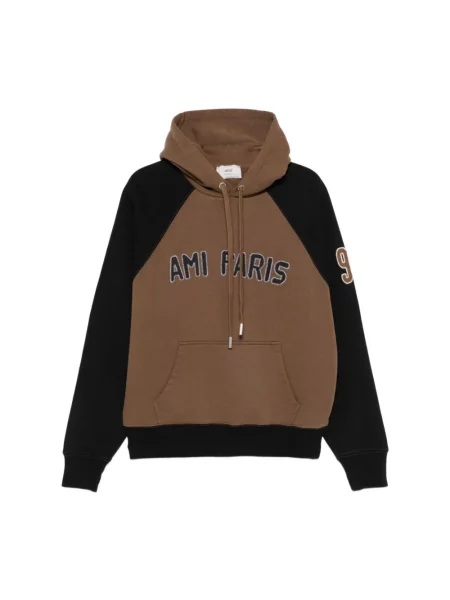 Bluza z kapturem Ami Paris z logo brązowa