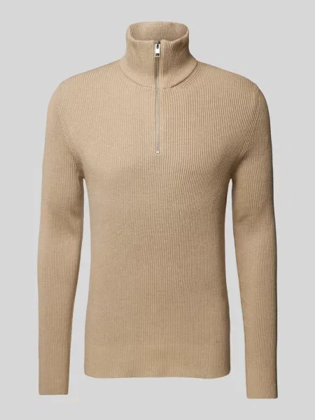 Sweter z dzianiny z kołnierzem model ‘PERFECT’ Jack & Jones beżowy