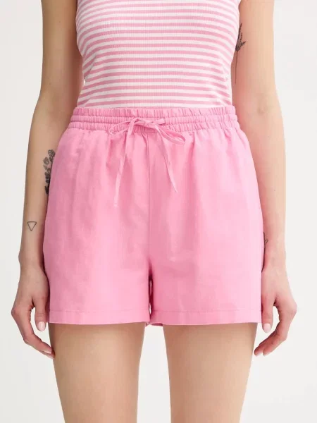 Marc O'Polo pantaloni scurți uni high waist roz