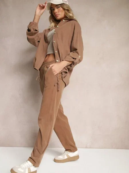 Spodnie z Bawełny High Waist Galili brązowe
