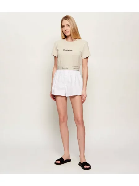 Calvin Klein Underwear kétrészes pizsama női pamuttal bézs