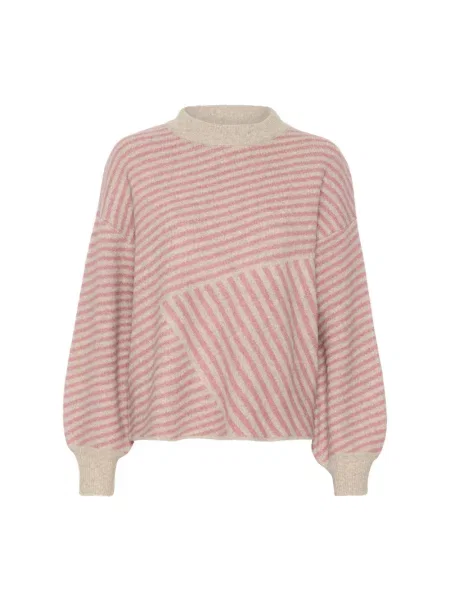 Sweter Kaffe wełniany w paski różowy