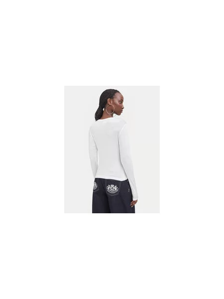 Juicy Couture majica z dolgimi rokavi z viskozo DIAMANTE DOG CREST bela