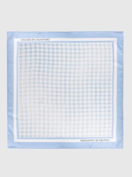 Хустка із шовку в клітинку Ermanno Scervino блакитна